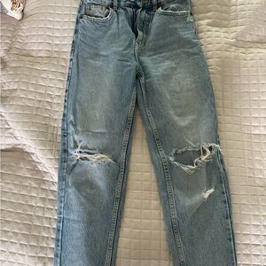 Zara distressed ankle mom fit jeans